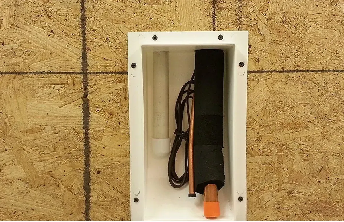 Lineset Box set in wall sheathing with a coiled copper line set inside