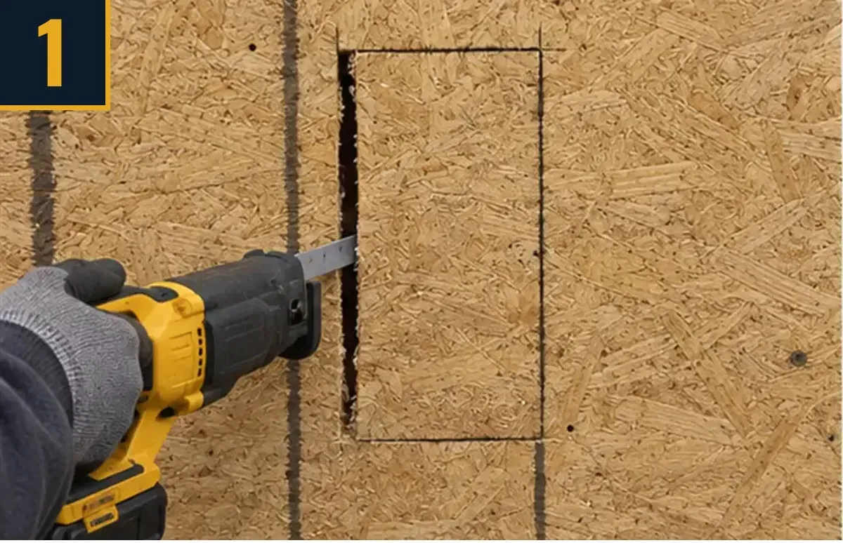 Cutting the Lineset Box rough opening in wall sheathing