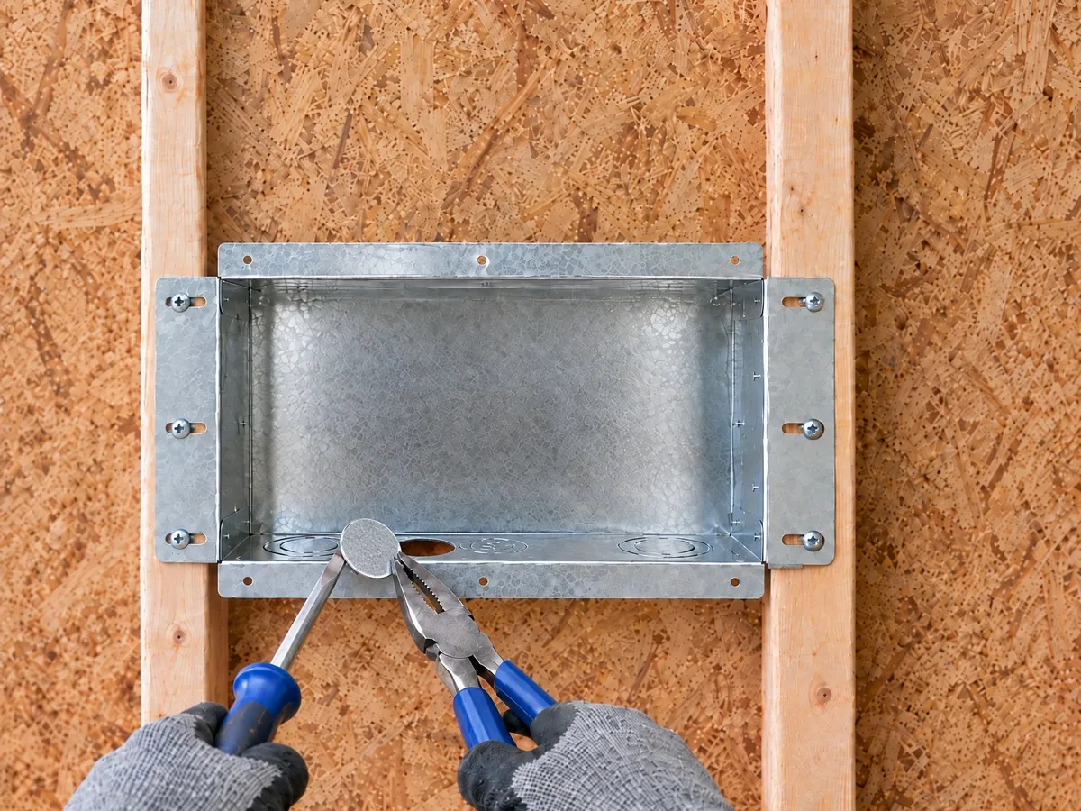 Removing a knockout from the bottom of the Star Box with a screwdriver