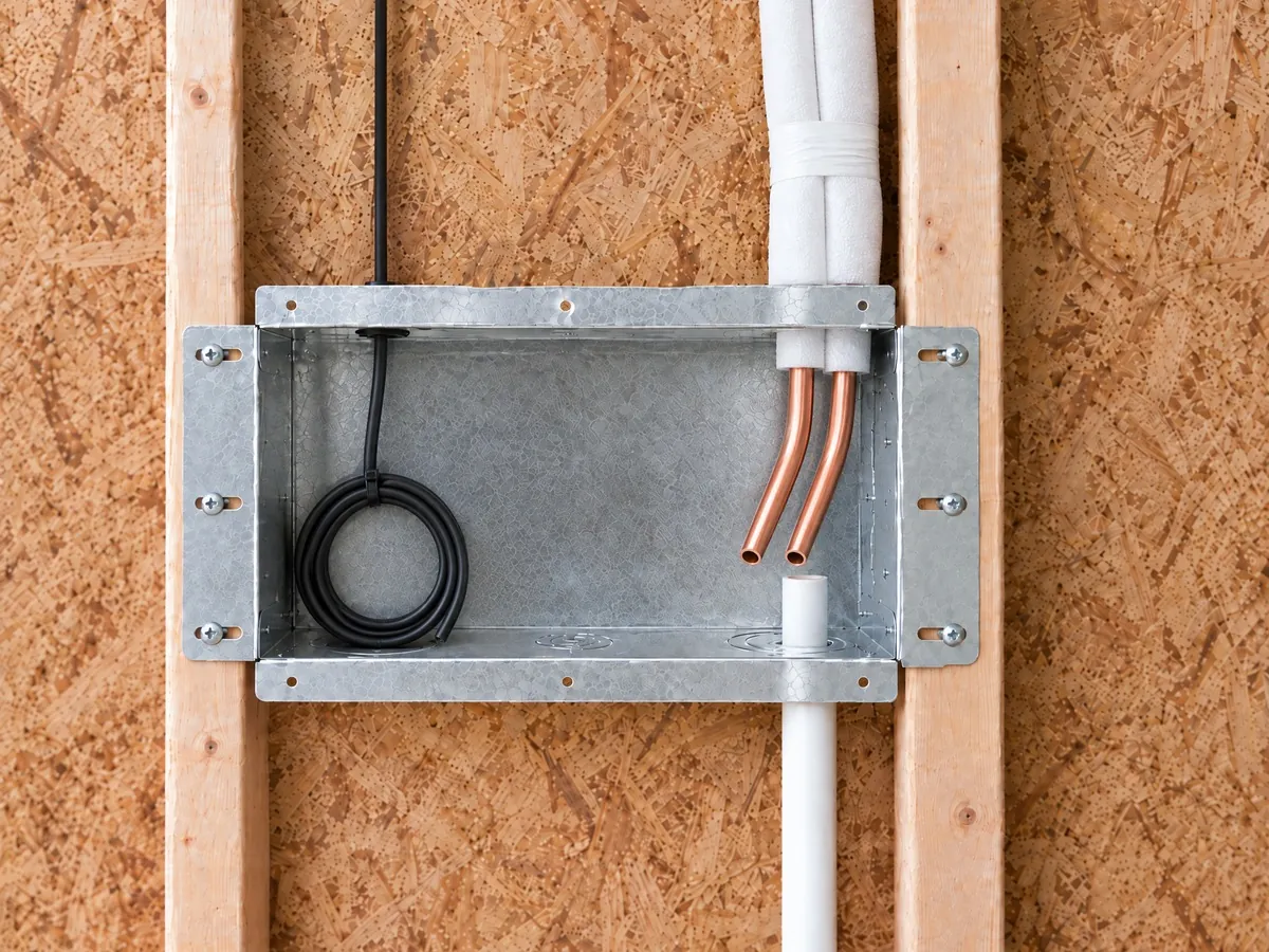Star Box with line set, condensate drain and low voltage wire run through separate knockouts
