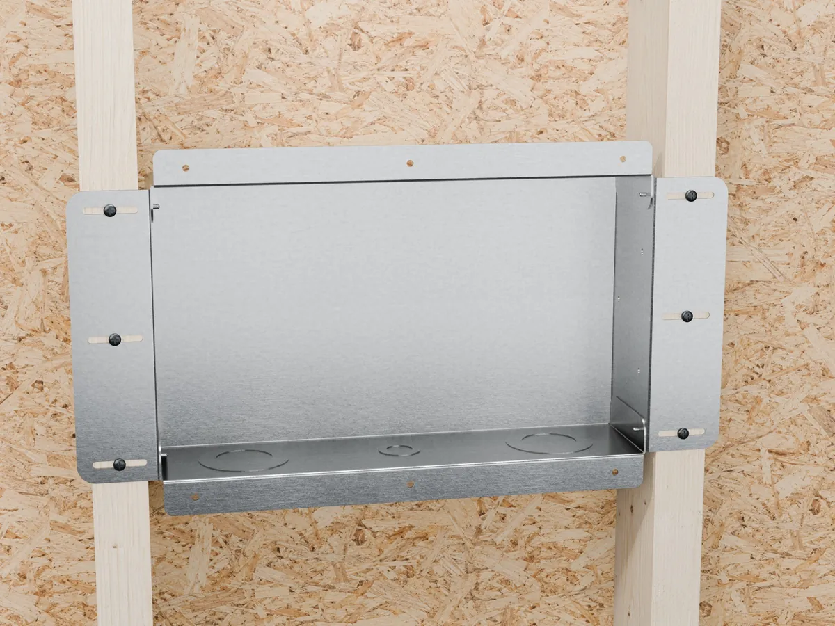 Star Box mounted between studs with screws through the mounting wing slots