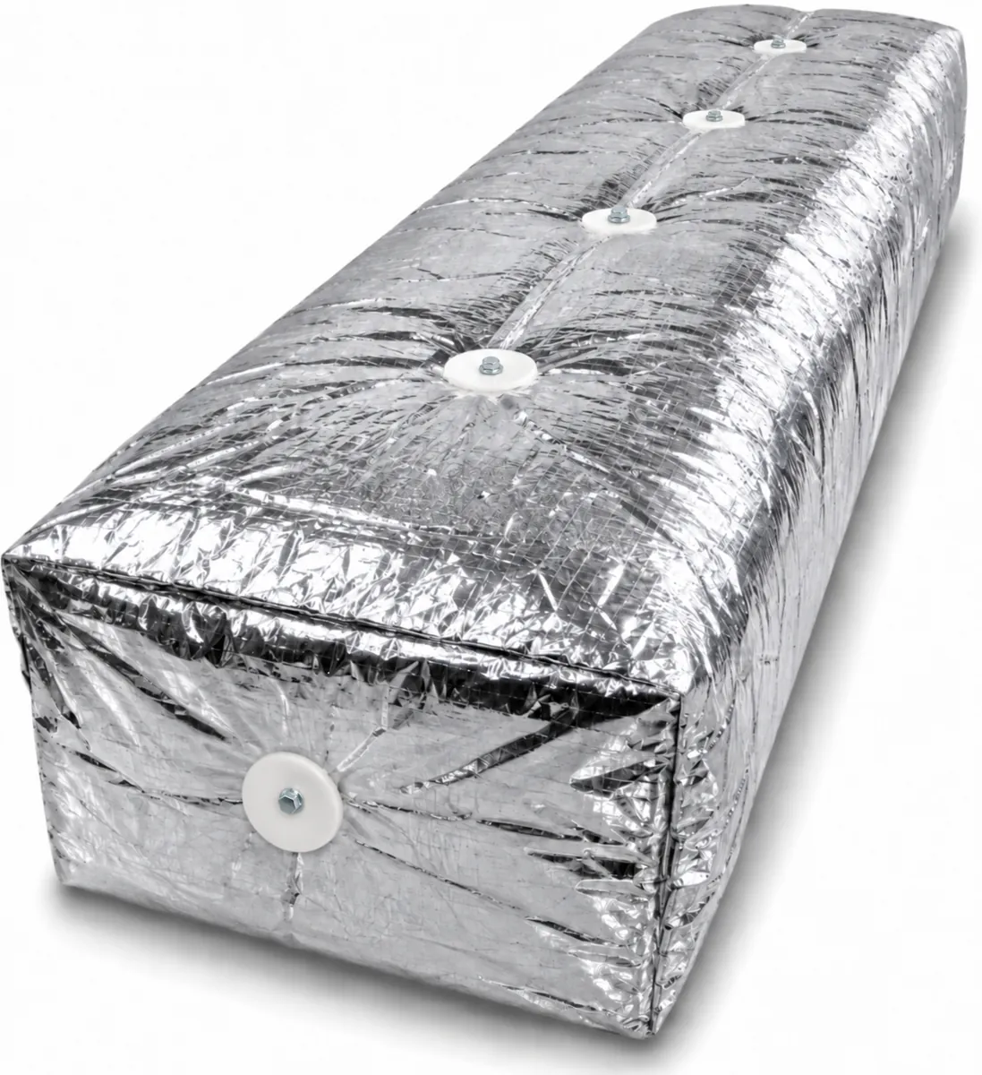 Duct with reflective insulation held by Zip-Ez fasteners